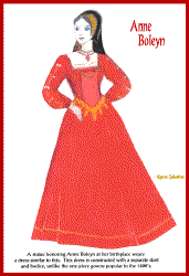 Anne Boleyn dressed paper doll wearing red gown 